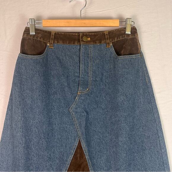 Vintage Forenza Long Denim & Velvet Maxi Skirt Womens 6 Boho Hippie Grunge Y2K - Picture 5 of 14